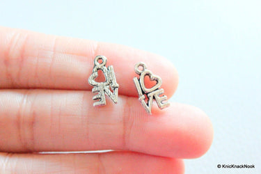6 x Heart 'I Love' Zinc Alloy Silver Tone Charms